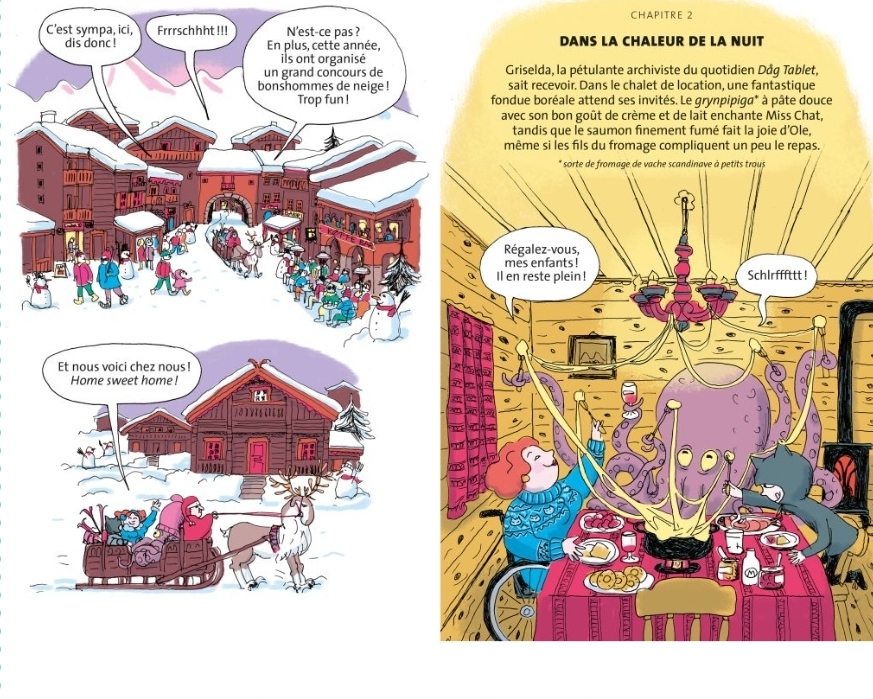 Extrait de Miss Chat - Le mystère de la neige chaude, tome 3 : fin du chapitre 1 et début du chapitre 2.